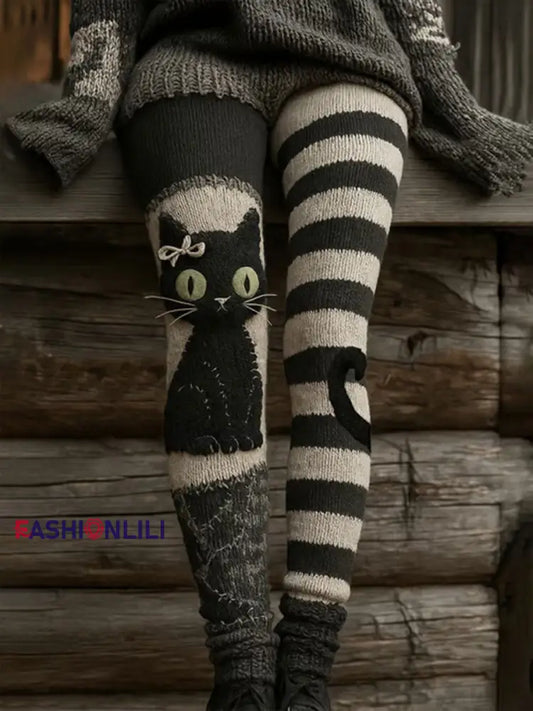 Women’s Halloween Cat Print Casual Leggings As picture / S