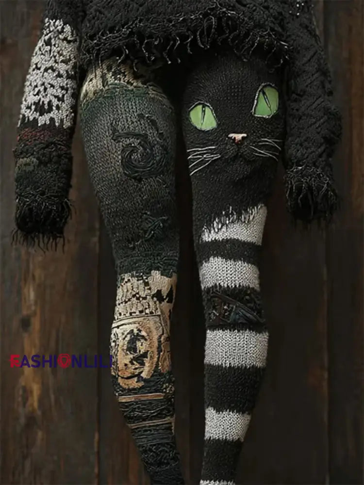 Women’s Halloween Cat Print Casual Leggings As picture / S