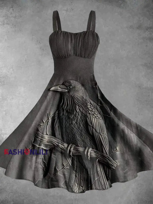 Women’s Halloween Crow Halter Dress As picture / S