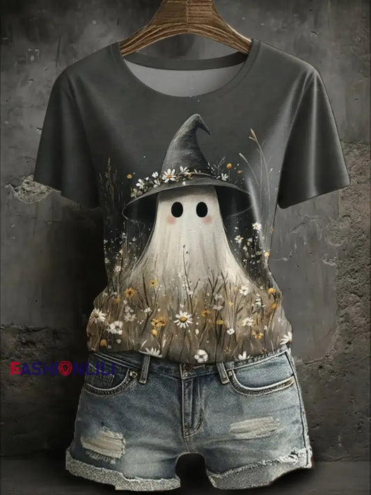 Women’s Halloween Cute Boo Printed T-shirt As picture / S