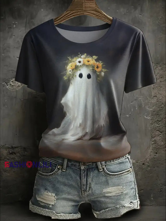 Women’s Halloween Cute Boo Printed T-shirt As picture / S