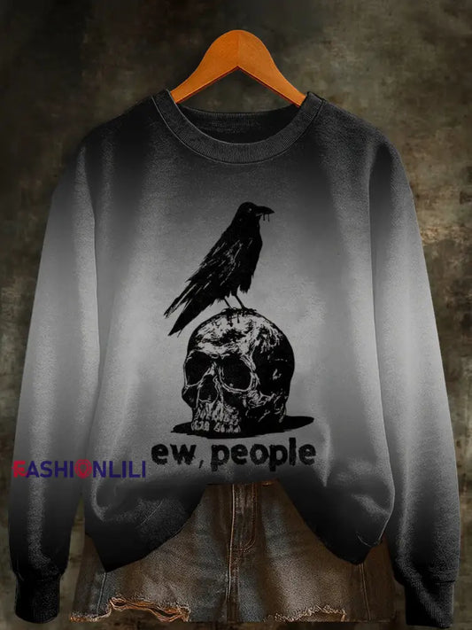 Women’s Halloween Ew People Print Sweatshirt As picture / S