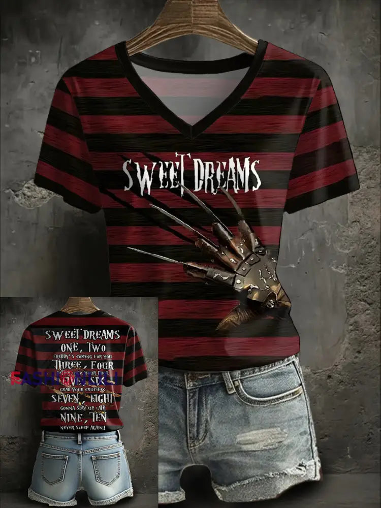 Women’s Halloween Horror Sweet Dreams Printed T-shirt As picture / S