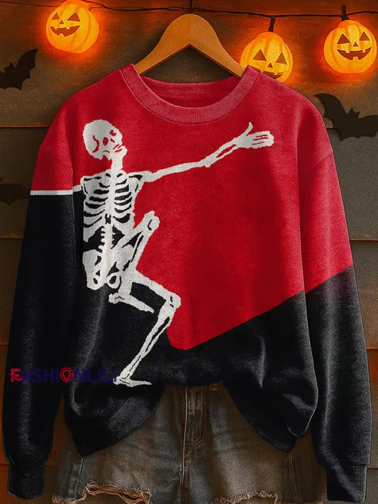 Women’s Halloween Skull Print Casual Sweatshirt Red / S