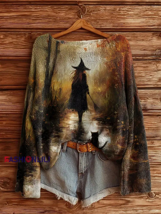 Women’s Halloween Witch Long Sleeve Knit Sweater As picture / S