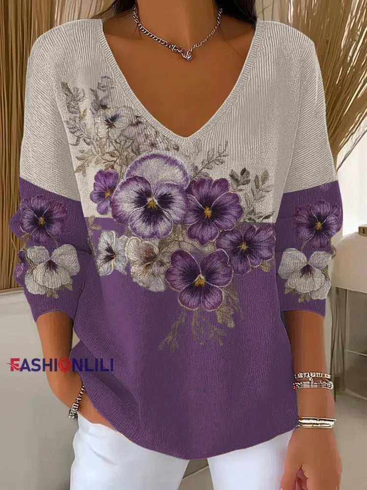 Women’s Hummingbird Purple Floral Ribbed Top As picture / S