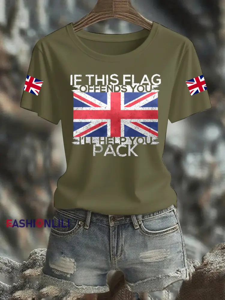 Women’s IF THIS FLAG OFFENDS YOU HELP YOU PACK T shirt Army Green / S