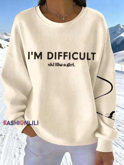 Women’s I’M Difficult Ski Like A Girl Print Sweatshirt Apricot / S