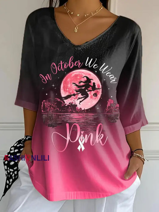 Women’s In October We Wear Pink Printed Casual T shirt As picture / S