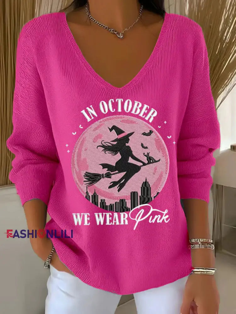 Women’s In October We Wear Pink Printed Casual Top Rose Red / S