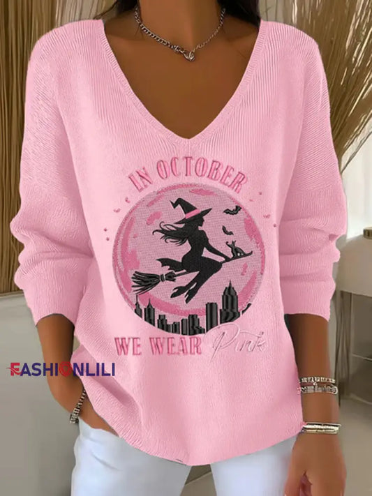 Women’s In October We Wear Pink Printed Casual Top Pink / S