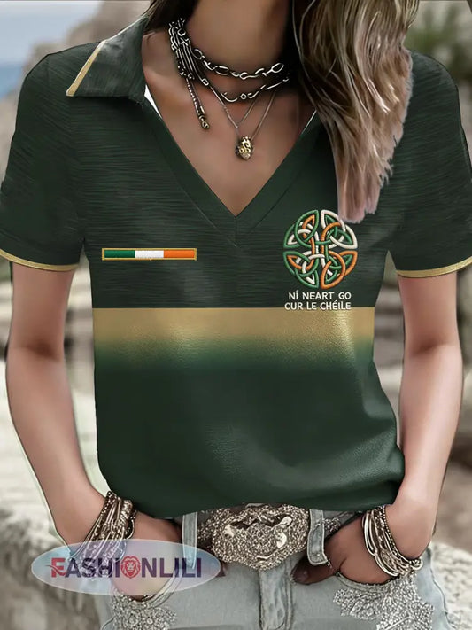 Women’s Ireland Rugby Lover Printed Tops - Dark Green / S