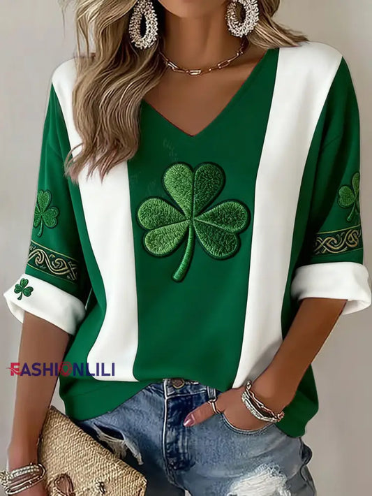 Women’s Ireland Rugby Lover Printed V-Neck T-Shirt Green / S