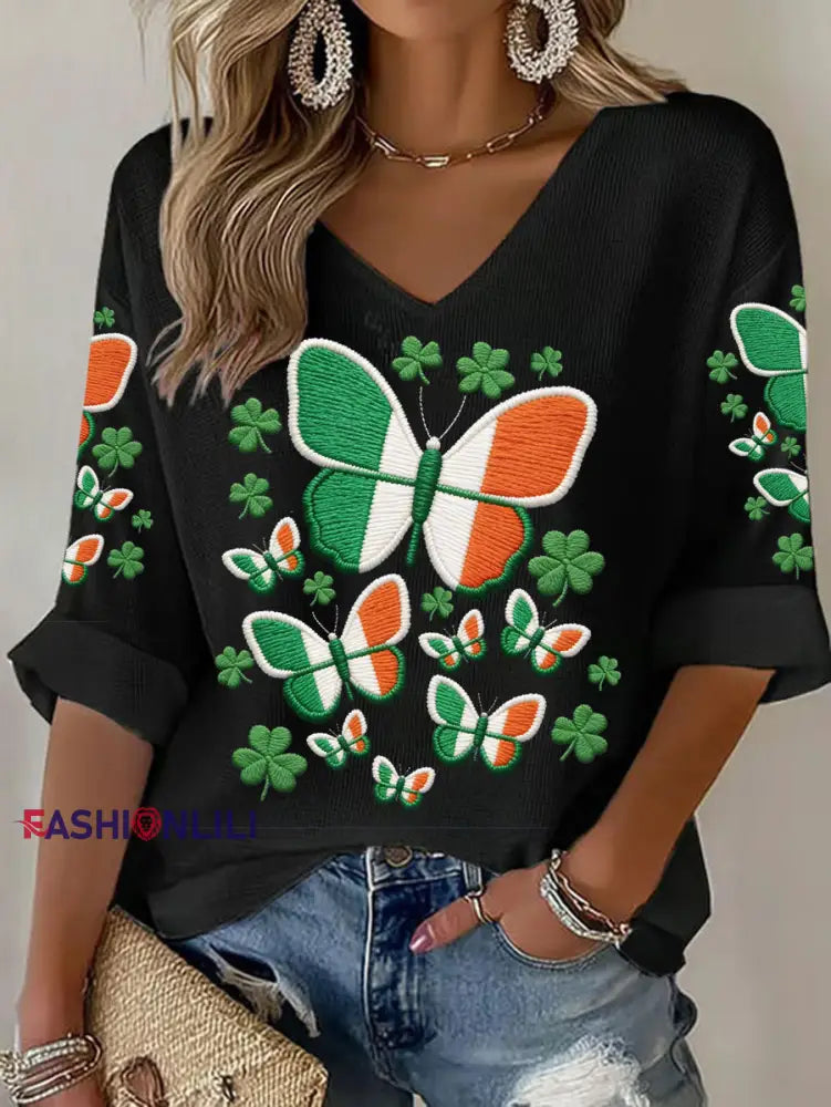 Women’s Ireland Rugby Lover Printed Waffle Tops Black / S