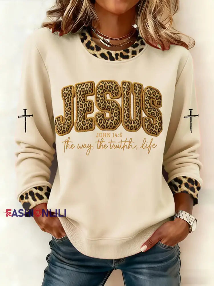 Women’s Jesus The Way The Truth The Life John 14:6 Christian Cross Regular Sweatshirt Apricot / S