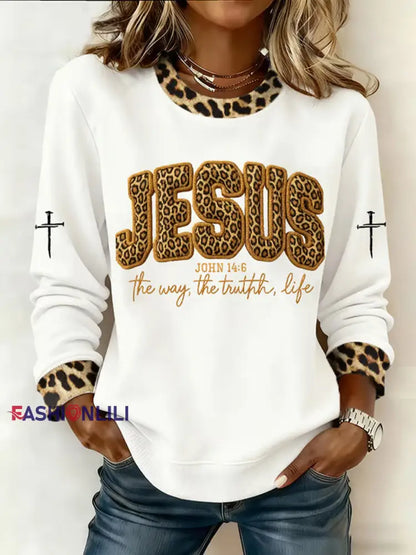 Women’s Jesus The Way The Truth The Life John 14:6 Christian Cross Regular Sweatshirt White / S