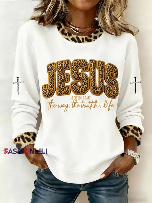 Women’s Jesus The Way The Truth The Life John 14:6 Christian Cross Regular Sweatshirt White / S
