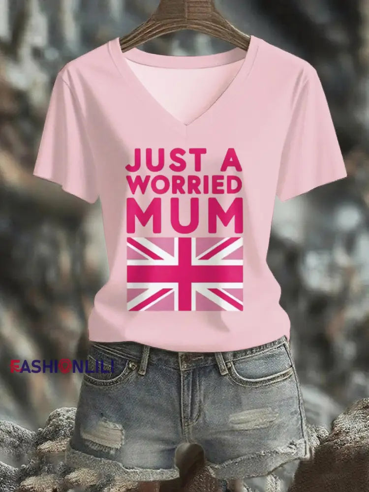 Women’s Just A Worried Mum short sleeved T shirt Pink / S