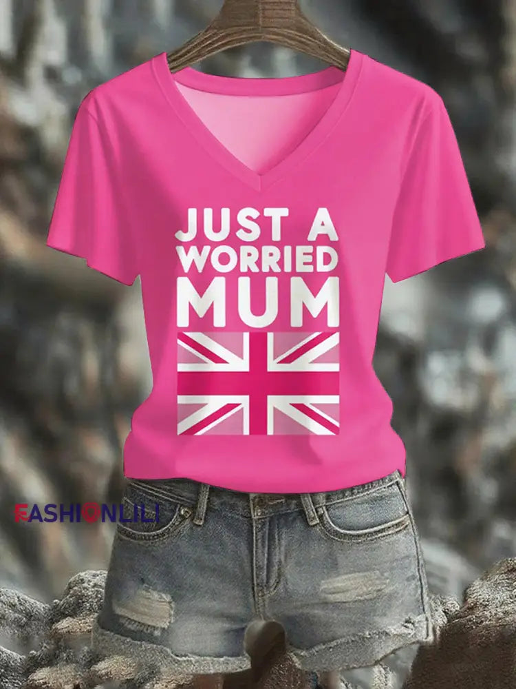 Women’s Just A Worried Mum short sleeved T shirt Rose Red / S