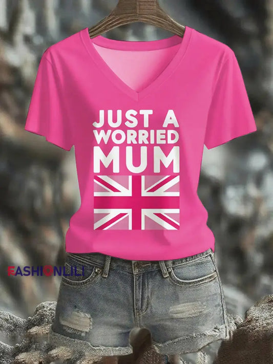 Women’s Just A Worried Mum short sleeved T shirt Rose Red / S