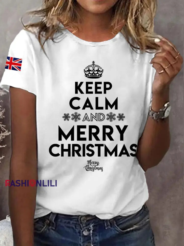 Women’s Keep Calm And Merry Christmas Short Sleeve T-Shirt White / S