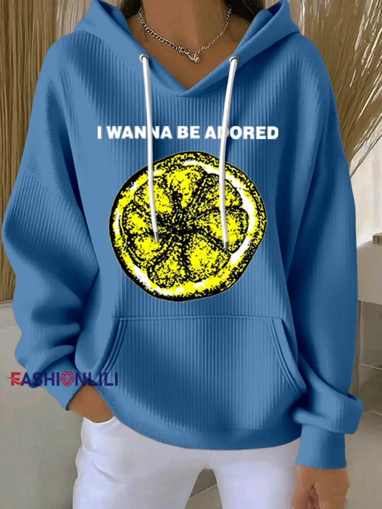 Women’s Lemon Roses Music Lover Hoodie Blue / S