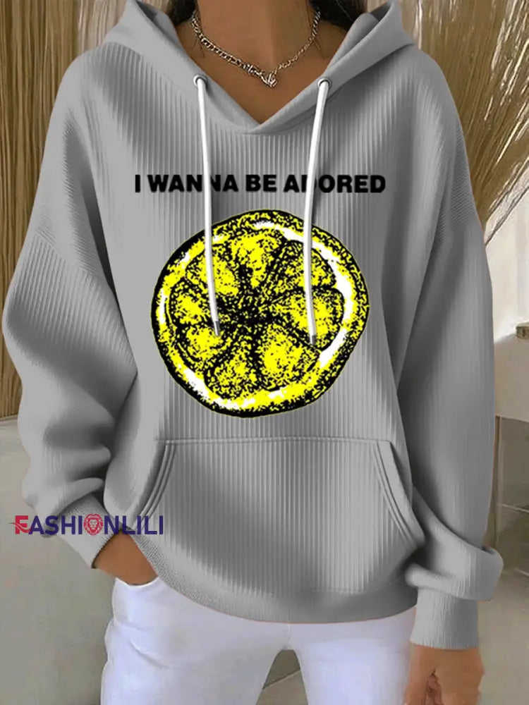 Women’s Lemon Roses Music Lover Hoodie Gray / S