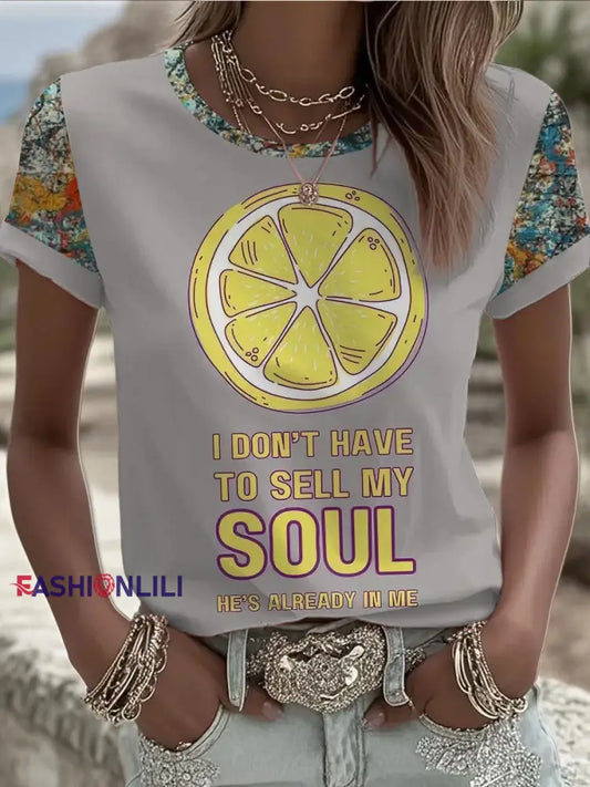 Women’s Lemon Roses Music Lover Printed short-sleeved T-shirt As picture / S