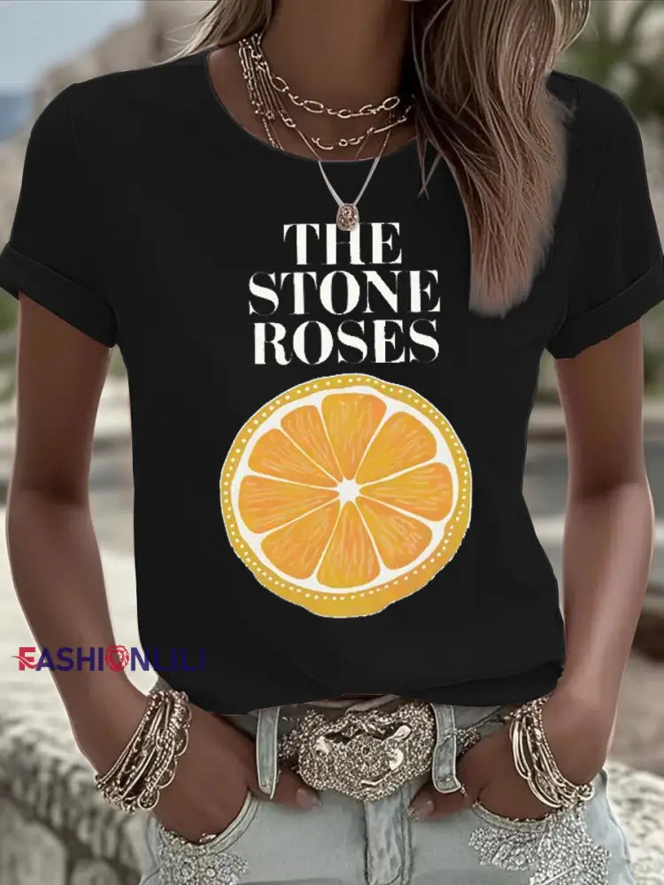 Women’s Lemon Roses Music Lover short-sleeved T-shirt Black / S