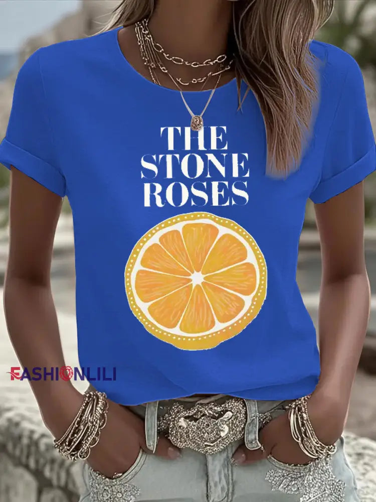 Women’s Lemon Roses Music Lover short-sleeved T-shirt Blue / S