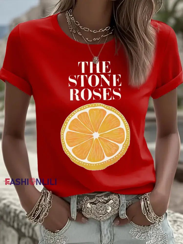 Women’s Lemon Roses Music Lover short-sleeved T-shirt Red / S