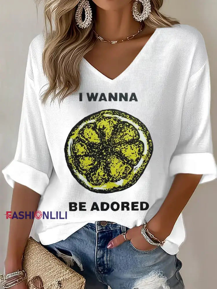 Women’s Lemon Roses Music Lover Waffle T-shirt White / S