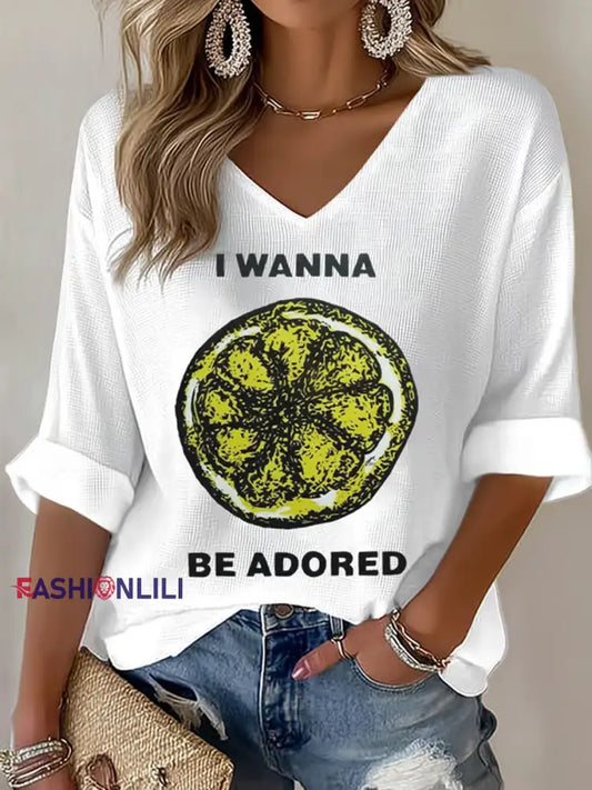 Women’s Lemon Roses Music Lover Waffle T-shirt White / S