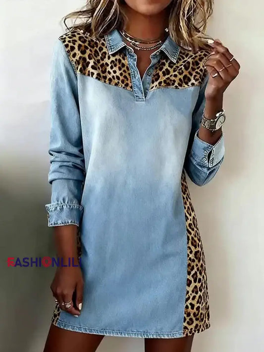 Women’s Leopard Pattern Patchwork Art Dress As picture / S