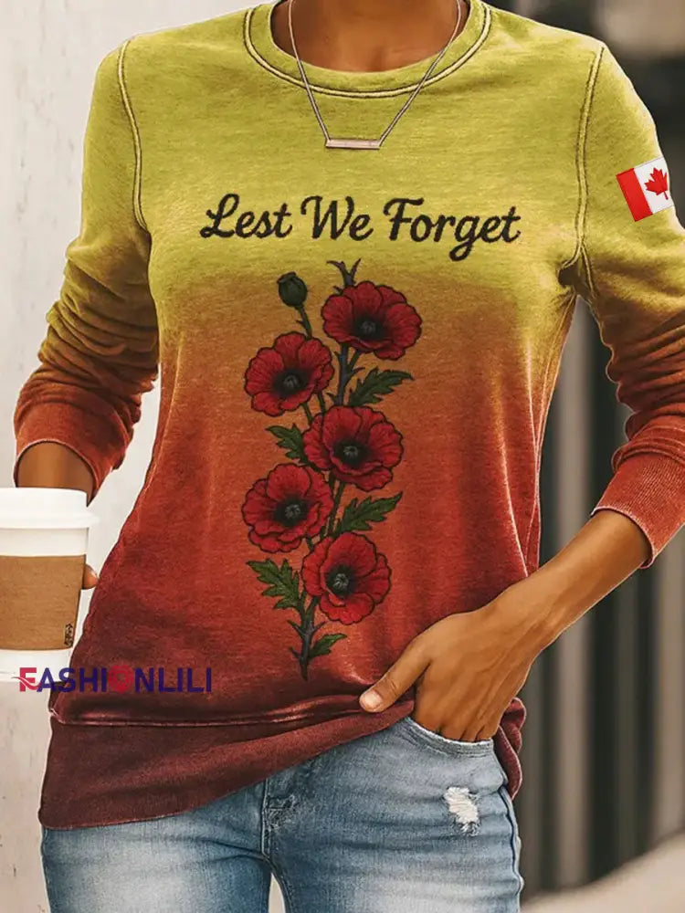 Women’s Lest We Forget Printed Casual Sweatshirt As picture / S