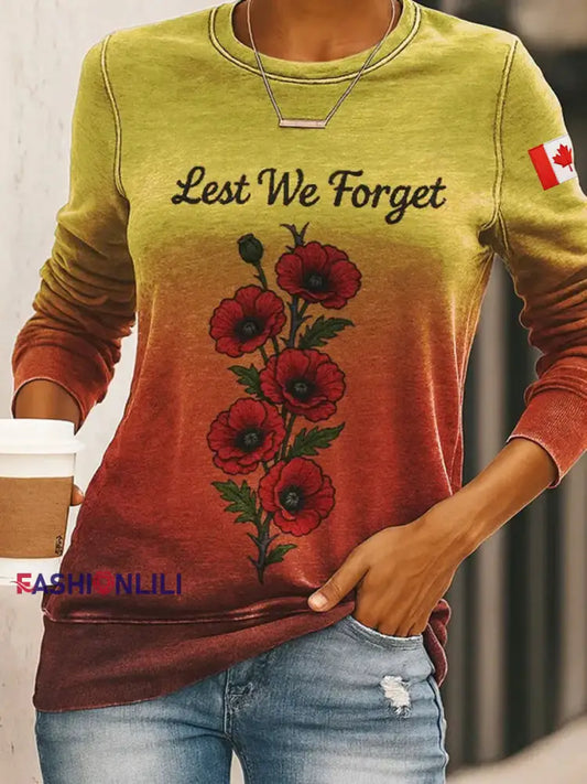 Women’s Lest We Forget Printed Casual Sweatshirt As picture / S