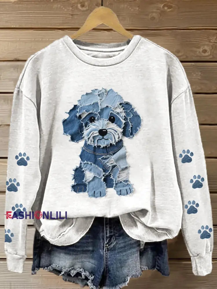 Women’s Lovely Dog Patchwork Art Gradient Sweatshirt White / S