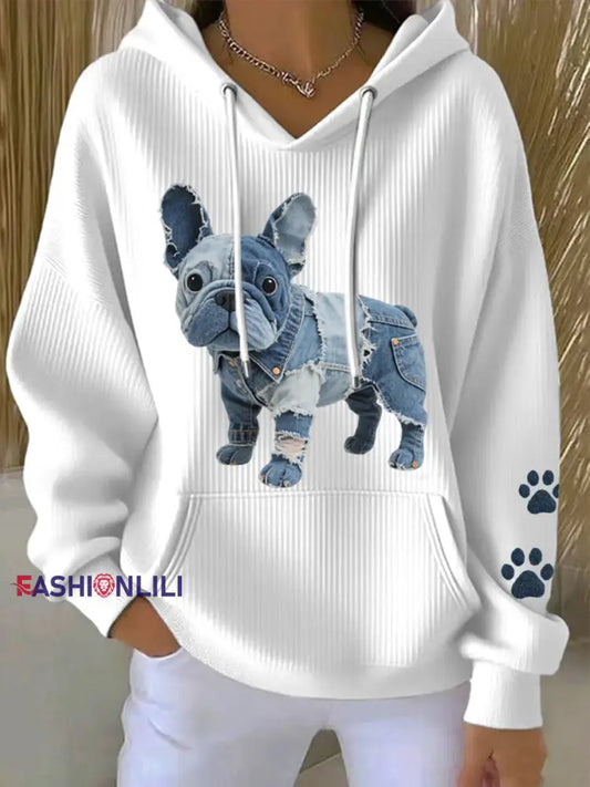 Women’s Lovely French Bulldog Patchwork Art Hoodie White / S