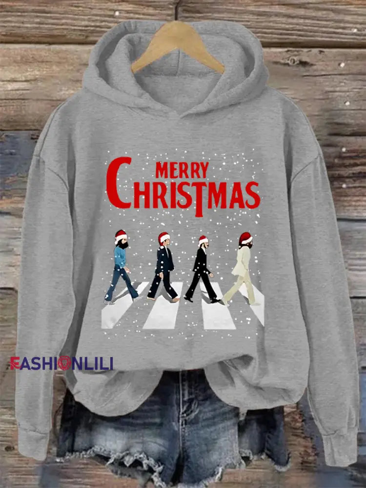 Women’s Merry Christmas Retro Classic Legendary Rock Band Print Gift For Fans Casual Sweatshirt Light Gray / S