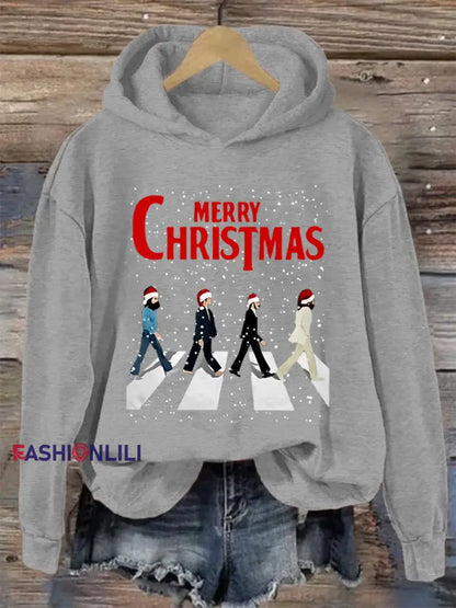 Women’s Merry Christmas Retro Classic Legendary Rock Band Print Gift For Fans Casual Sweatshirt Light Gray / S