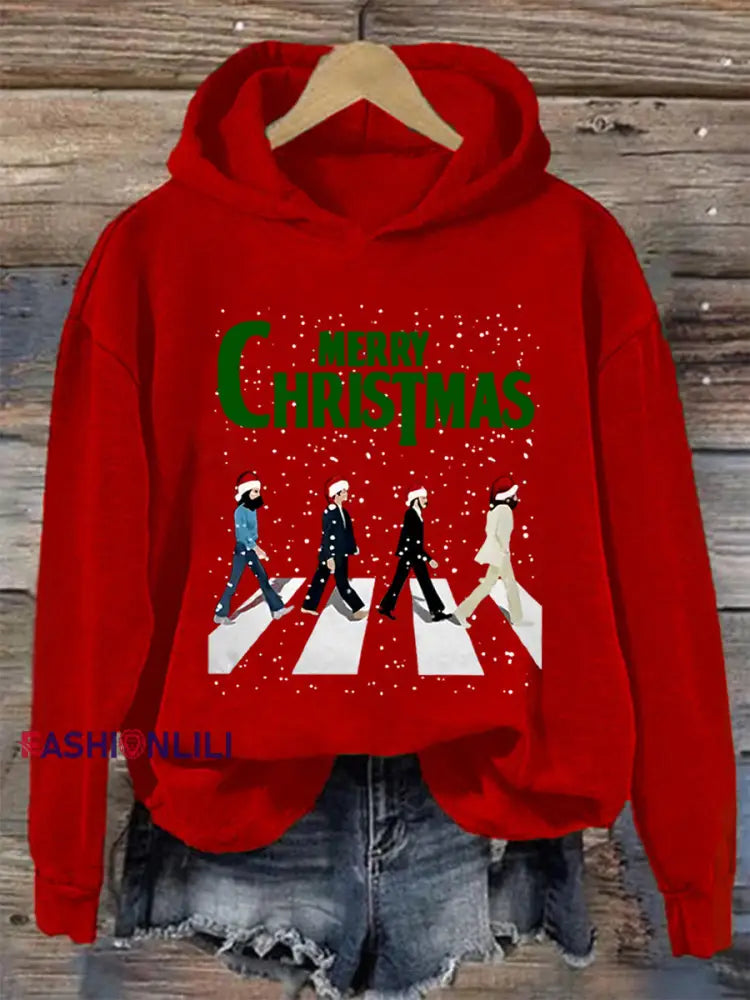 Women’s Merry Christmas Retro Classic Legendary Rock Band Print Gift For Fans Casual Sweatshirt Red / S