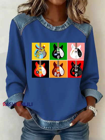 Women’s Modfather UK Music Mods Lover Denim Patchwork Top Blue / S