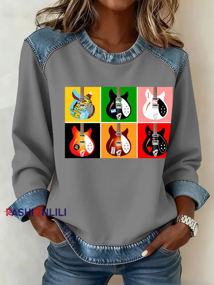 Women’s Modfather UK Music Mods Lover Denim Patchwork Top Gray / S