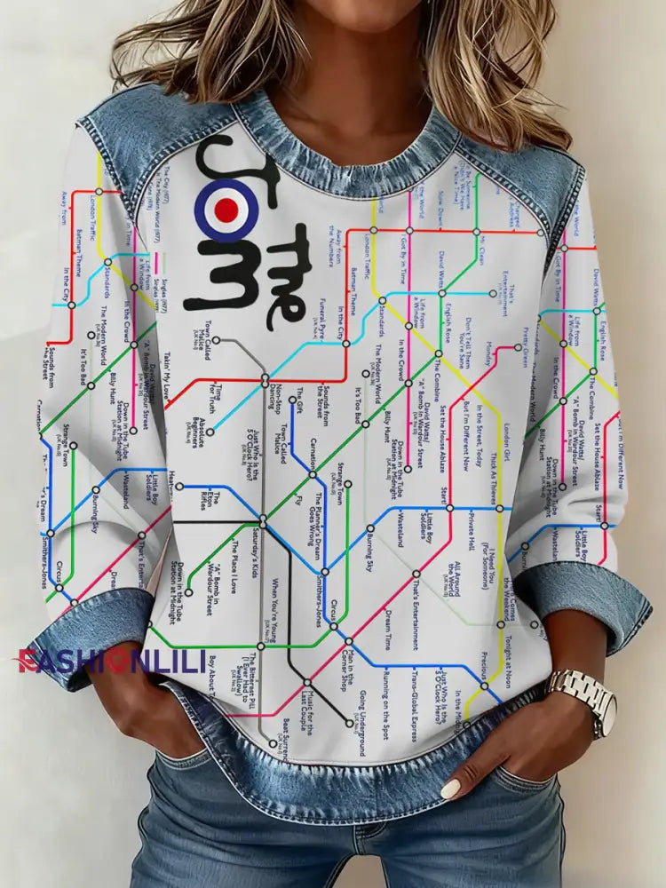 Women’s Modfather UK Music Mods Lover Denim Patchwork Top White / S