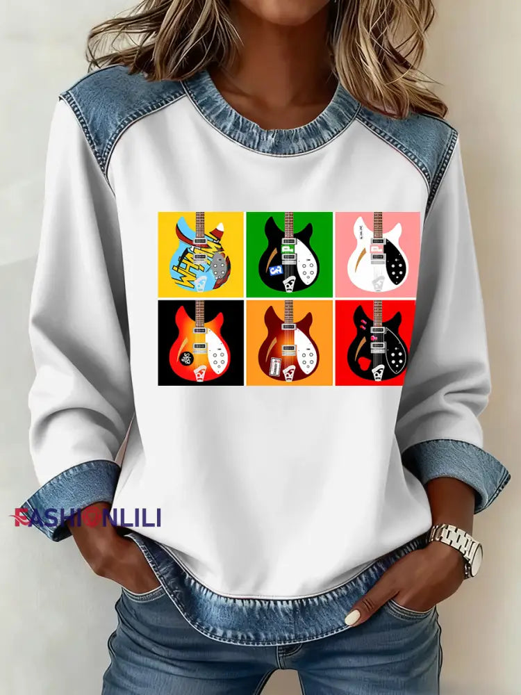 Women’s Modfather UK Music Mods Lover Denim Patchwork Top White / S