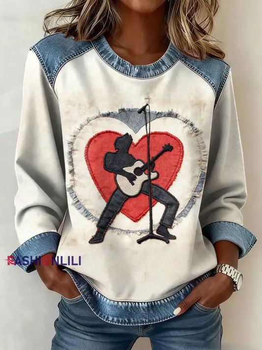 Women’s Modfather UK Music Mods Lover Printed Denim Patchwork Top As picture / S