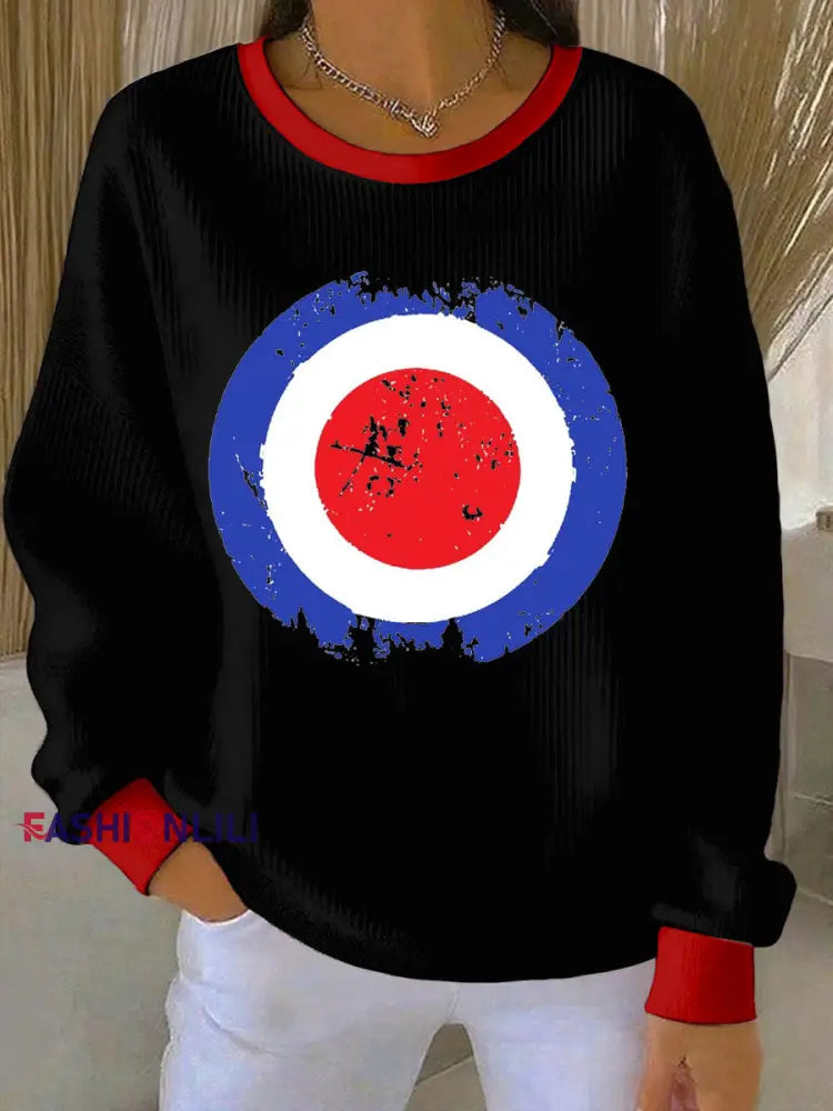 Women’s Modfather UK Music Mods Lover Ribbed Round-Neck Sweatshirt Black / S