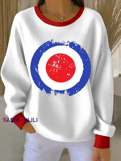 Women’s Modfather UK Music Mods Lover Ribbed Round-Neck Sweatshirt White / S