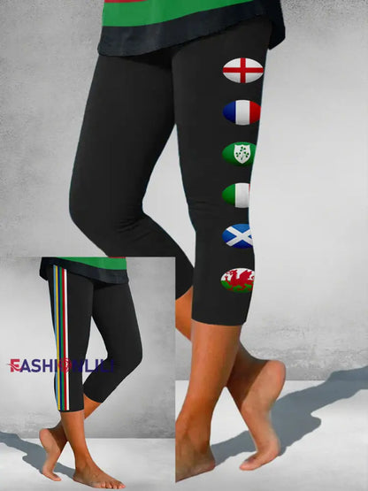 Women’s Nations of Rugby Lover Printed Seven-minute Bottoms Black / S