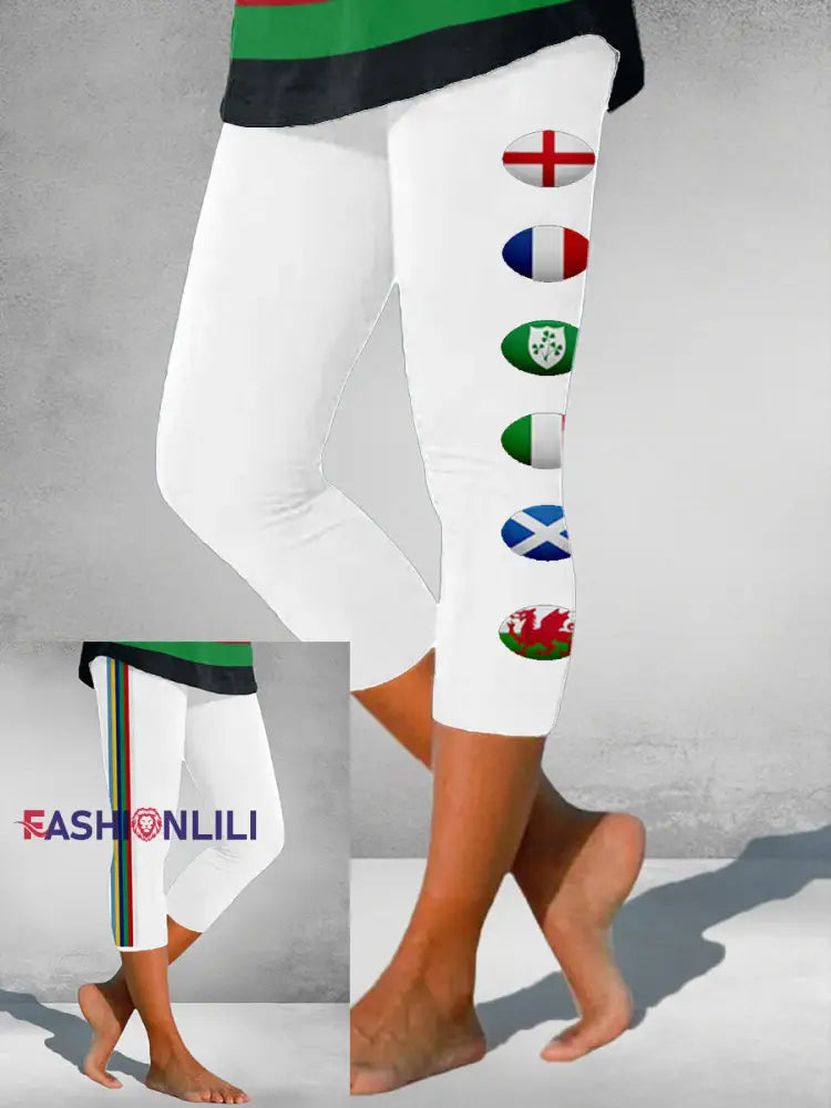 Women’s Nations of Rugby Lover Printed Seven-minute Bottoms White / S